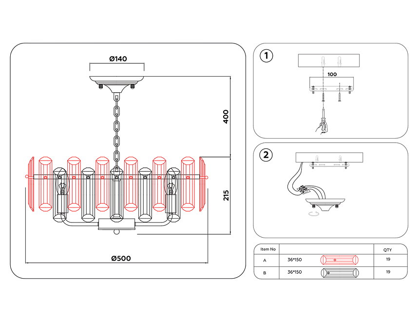 TR5303/8 CH/SM хром/дымчатый E14/8 max 40W D500*615